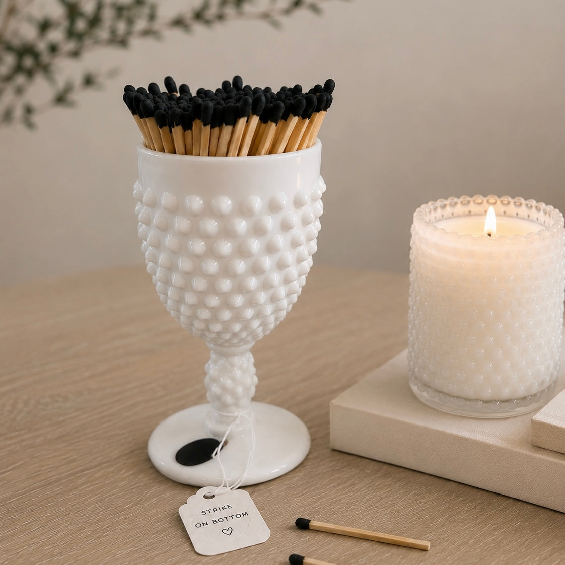 Vintage Hobnail Milk Glass Match Holder