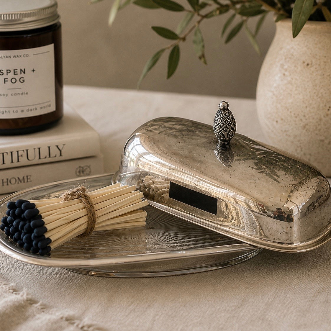 Vintage Silver Butter Dish Match Holder (c. Mid 20th century)